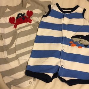 Set of 2 boys summer rompers shark crab fish
